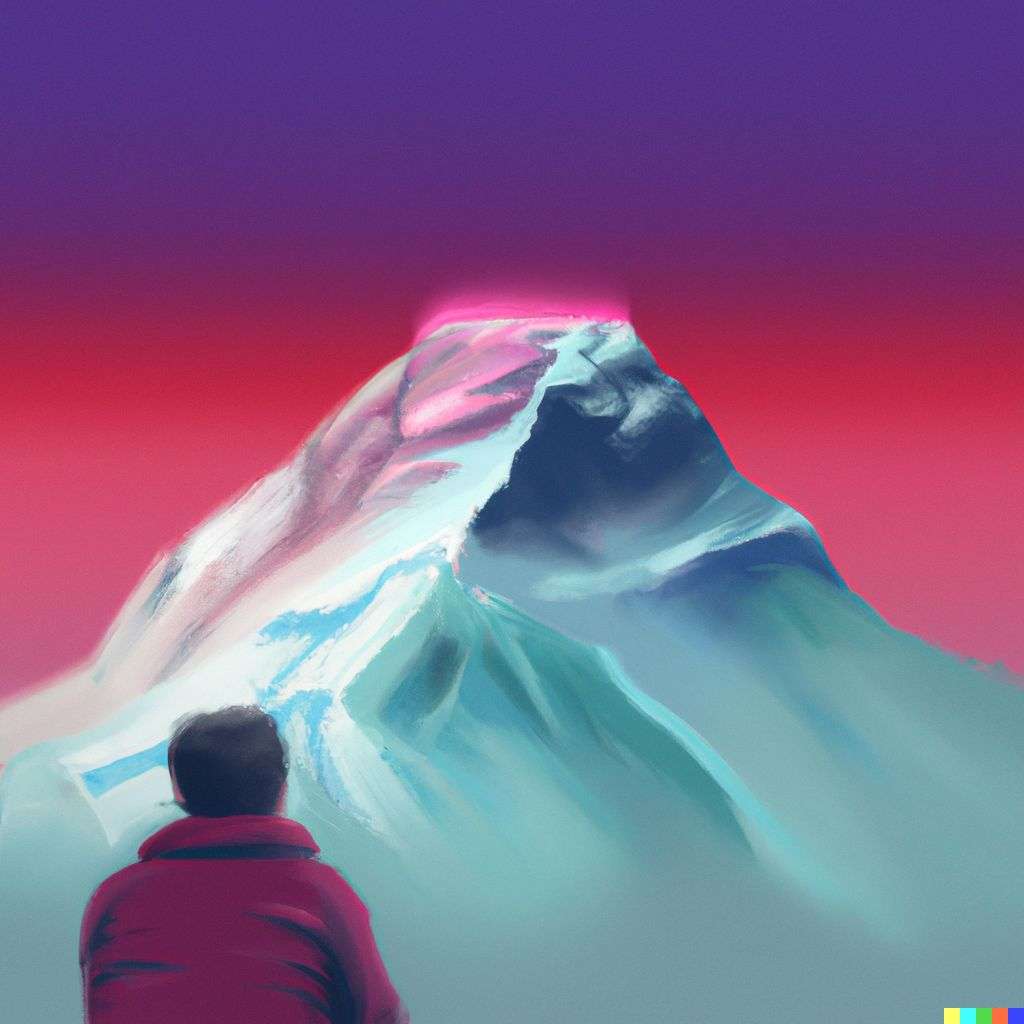 someone gazing at Mount Everest, digital art made from colorful gradients, airbrush